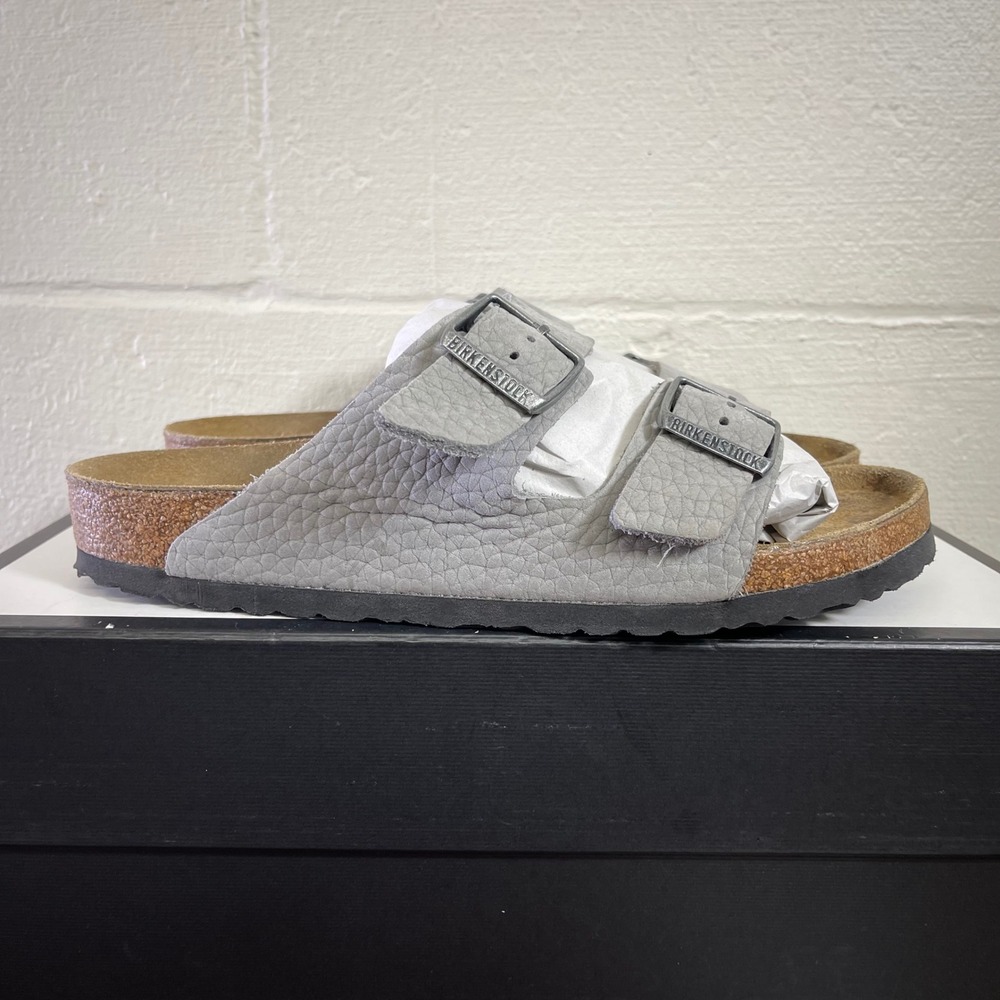 Birkenstock Arizona Gray Pebbled Leather Sandals Slip On Men's 42 EU/9 US